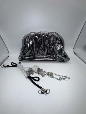 Nina New York Metallic Silver Pleated Evening Clutch Handbag